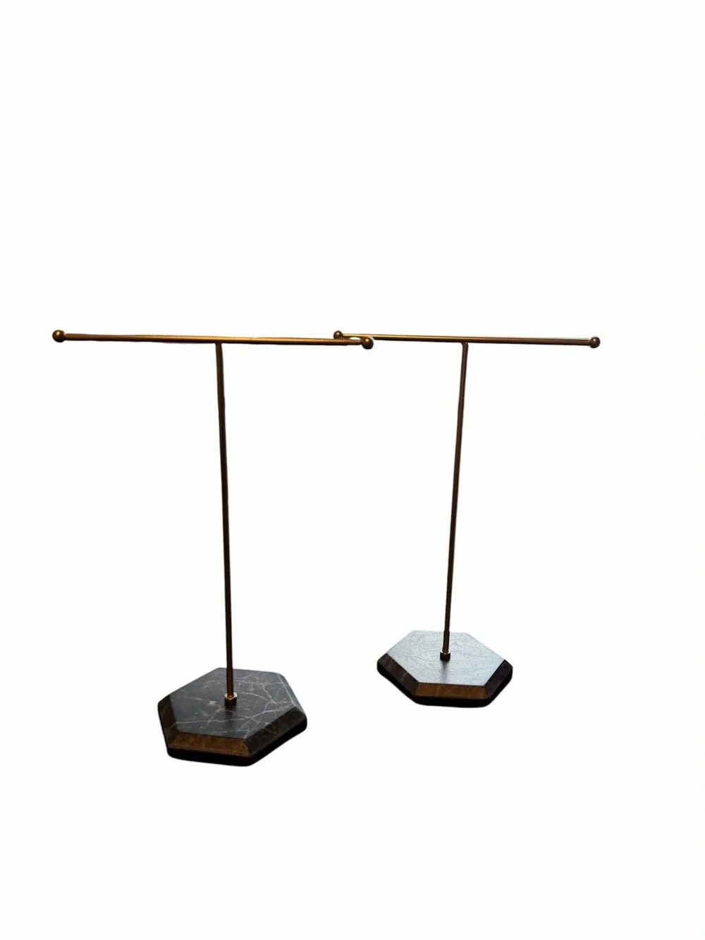 2pc Gold and Black Marble Jewelry T-Bar Display Stands - Home Dining